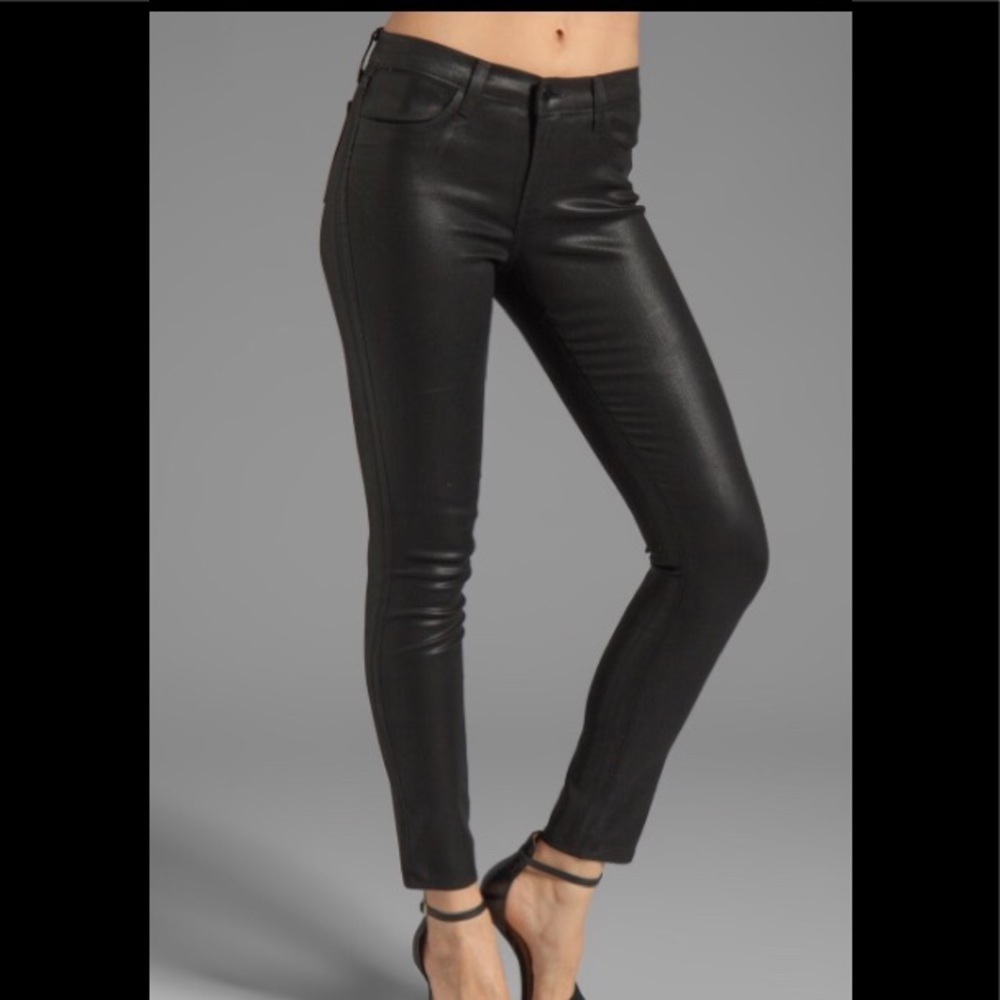 Coated black brand skinny jeans